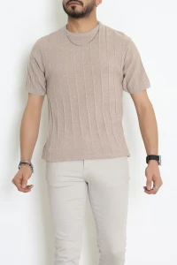 Fitilli Triko Erkek Tişört Bej - 71099.1947.