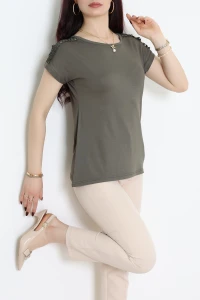 Omuz Dantelli Bluz Haki - 20766.599.