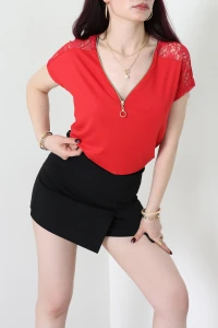 Fermuar Detaylı Bluz Kırmızı - 20925.599.