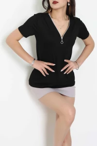 Fermuarlı Viskon Bluz Siyah - 20938.599.