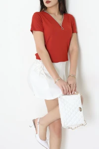 Fermuarlı Bluz Kiremit - 20938.599.