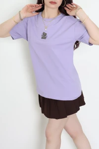 Suprem Nakışlı Oversize Tişört Lila - 31877.1878.