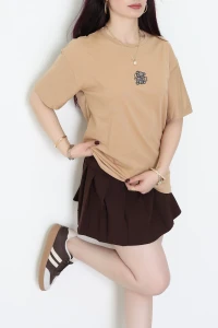 Suprem Nakışlı Oversize Tişört Camel - 31877.1878.