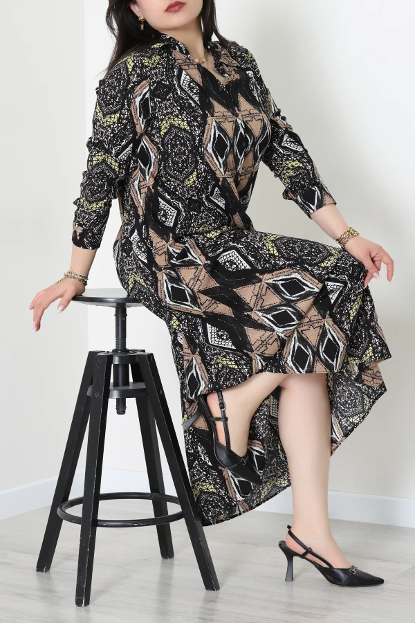 Büyük Beden Elbise Siyahkahve - 32377.034.