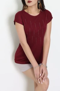 Önü Taş Detaylı Bluz Bordo - 43987.599.