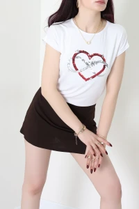 Kalp Baskılı Bluz Beyaz - 43997.599.