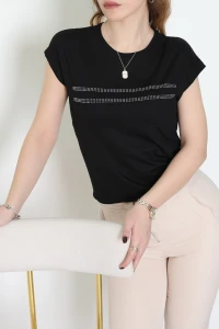 Çift Çizgi Viskon Bluz Siyah - 44000.599.