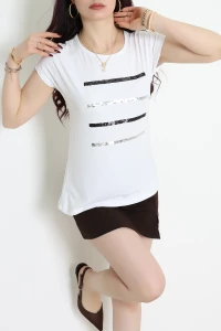 Şerit Detaylı Bluz Beyaz - 44002.599.