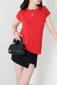 Omuzları Pul Detaylı Bluz Kırmızı - 44004.599.