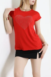 Kalp İşlemeli Bluz Kırmızı - 44005.599.