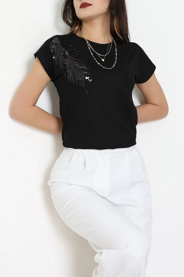 Pul Detaylı Bluz Siyah - 44007.599.