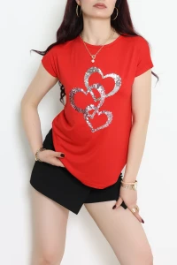 Kalp İşlemeli Viskon Bluz Kırmızı - 70648.599.