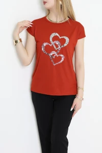 Kalp İşlemeli Viskon Bluz Kiremit - 70648.599.