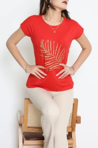 Yaprak İşlemeli Viskon Bluz Kırmızı - 70649.599.