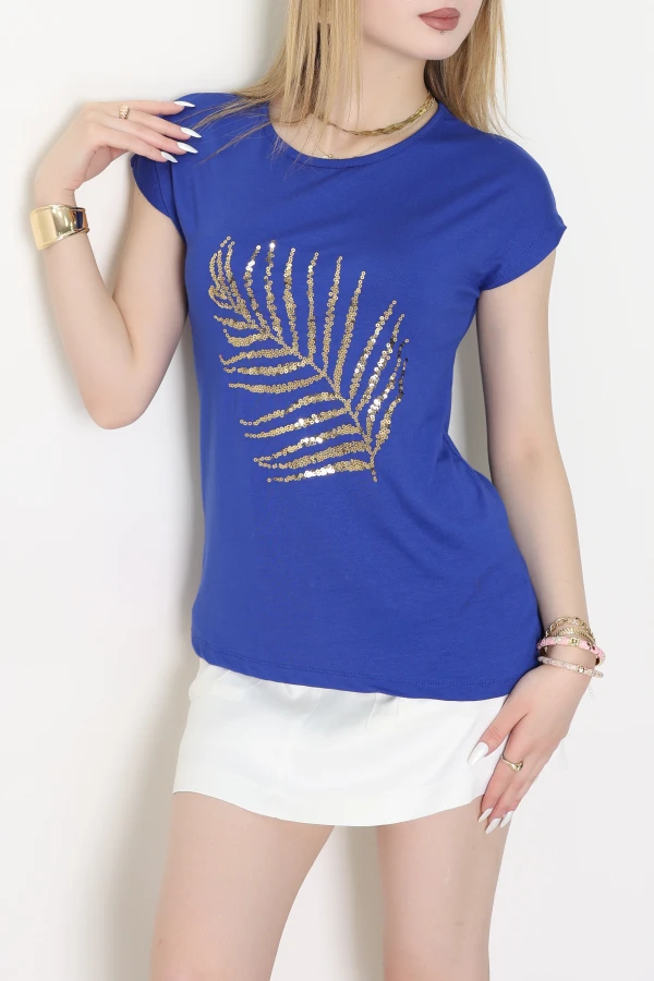 Yaprak İşlemeli Viskon Bluz Saks - 70649.599.