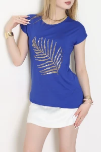 Yaprak İşlemeli Viskon Bluz Saks - 70649.599.