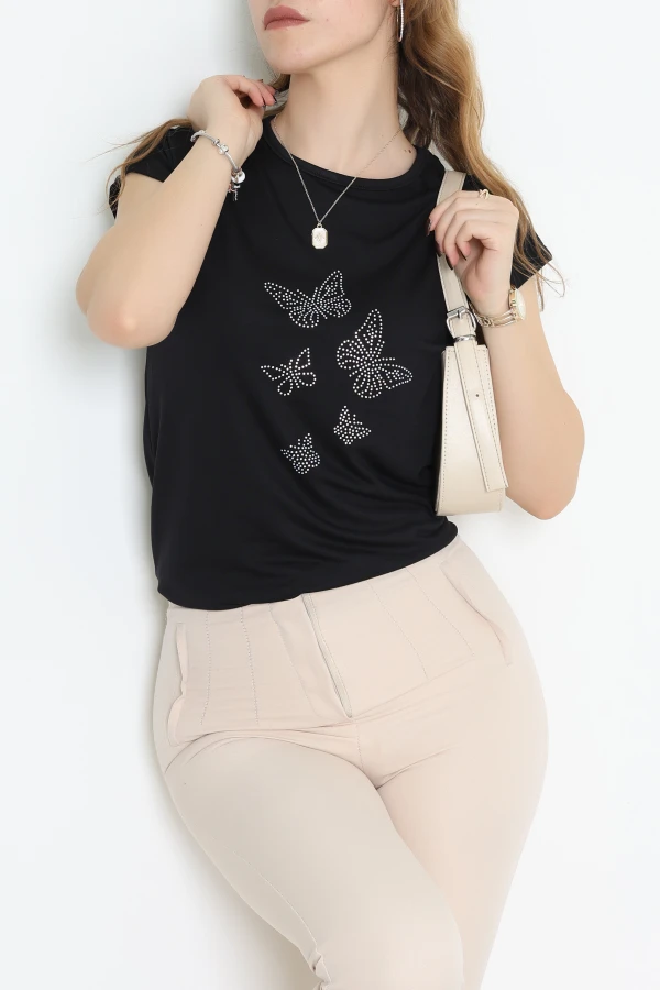 Kelebek İşlemeli Bluz Siyah - 70704.599.
