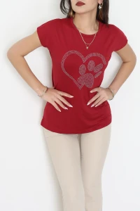 Kalp İşlemeli Bluz Bordo - 71138.599.