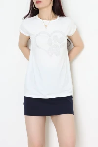 Kalp İşlemeli Bluz Ekru - 71138.599.