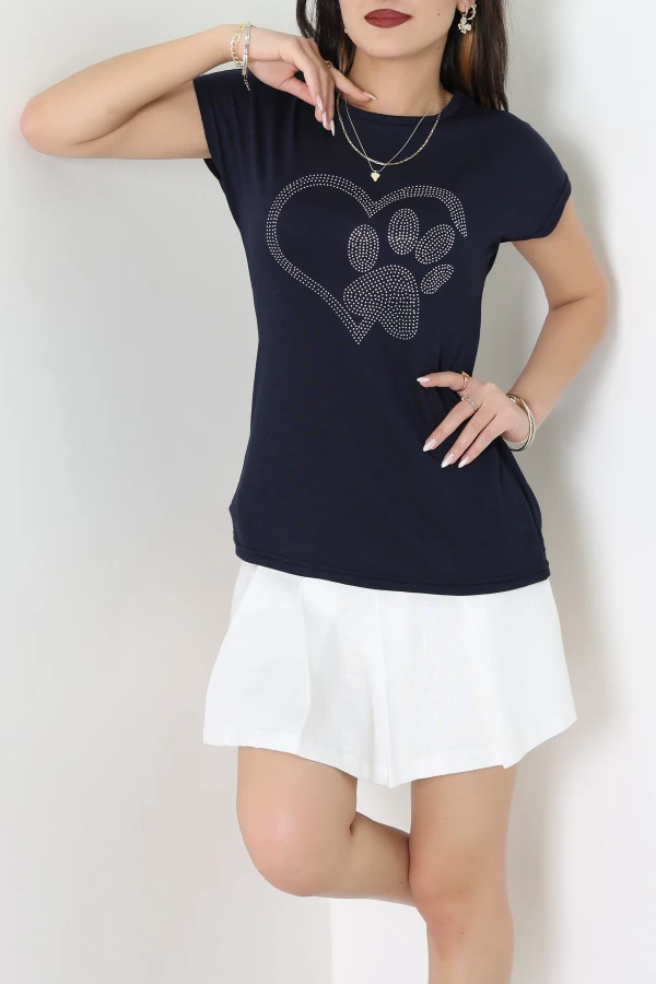 Kalp İşlemeli Bluz Lacivert - 71138.599.