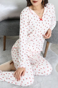 Baskılı Bürümcük Uzun Kol Takım Beyazçilek - 124.1287.