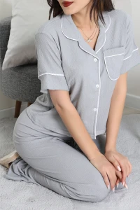 Bürümcük Kumaş Pijama Takımı Gri - 31800.1961.