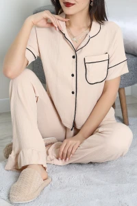 Bürümcük Kumaş Pijama Takımı Bej - 31800.1961.