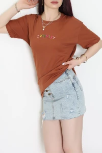 Suprem Nakışlı Oversize Tişört Kiremit - 31878.1878.