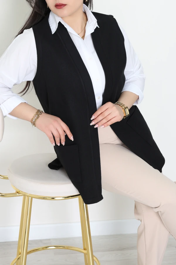 Selanik Kumaş Büyük Beden Yelek Siyah - 32221.1731.