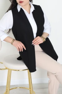 Selanik Kumaş Büyük Beden Yelek Siyah - 32221.1731.