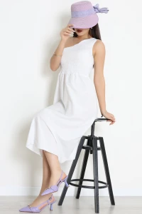 Tek Omuz Gipeli Elbise Beyaz - 41861.1723.