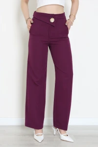Dabıl Kumaş Broş Detaylı Palazzo Pantolon Mürdüm - 51614.683.