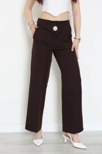 Dabıl Kumaş Broş Detaylı Palazzo Pantolon Acıkahve - 51614.683.