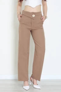Dabıl Kumaş Broş Detaylı Palazzo Pantolon Latte - 51614.683.