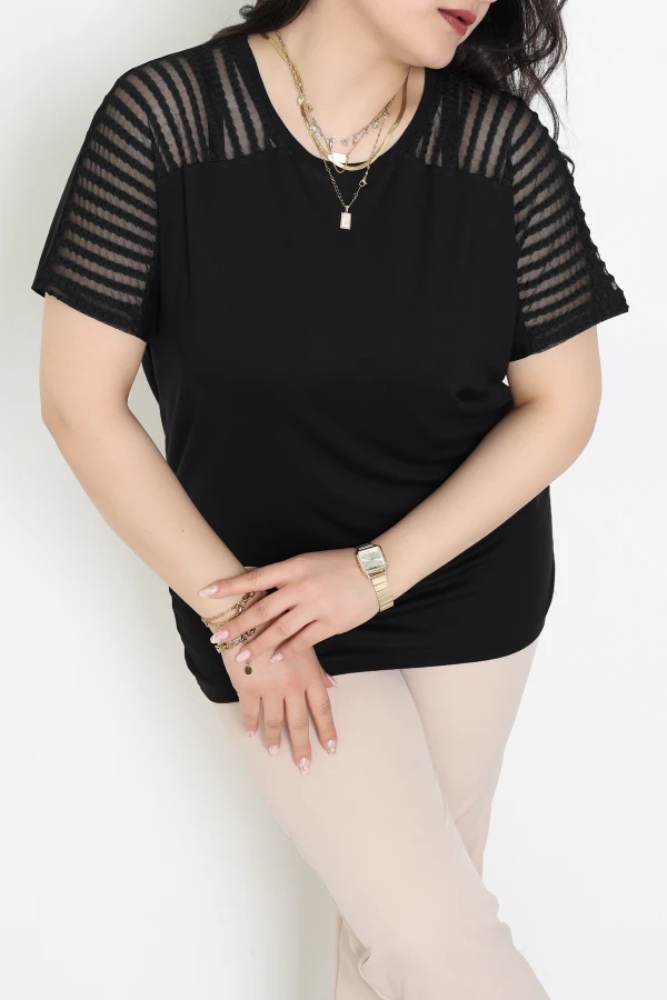 Omuz Transparan Detaylı Viskon Bluz Siyah - 70917.1969.