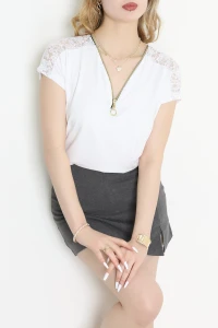 Fermuar Detaylı Bluz Ekru - 20925.599.