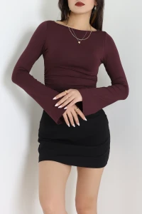 Viskon Yanları Büzgülü Body Mürdüm - 22157.200.