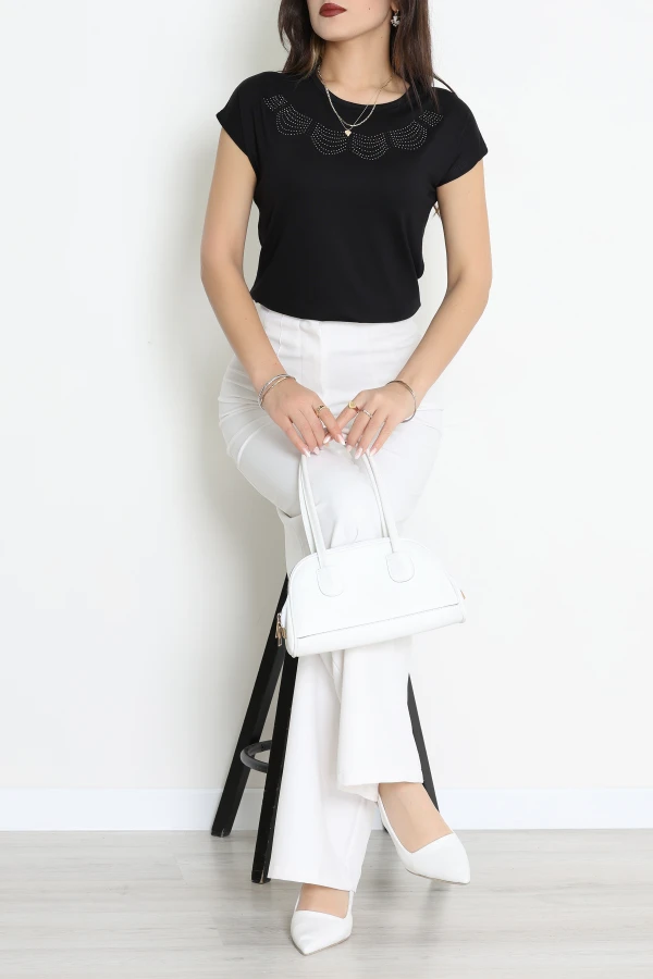 Yakası Taşlı Bluz Siyah - 43983.599.