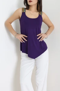 Omuz Detay Viskon Bluz Mor - 44009.599.