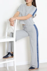 Yanı Kot Desenli Eşofman Takımı Gri - 52215.1857.