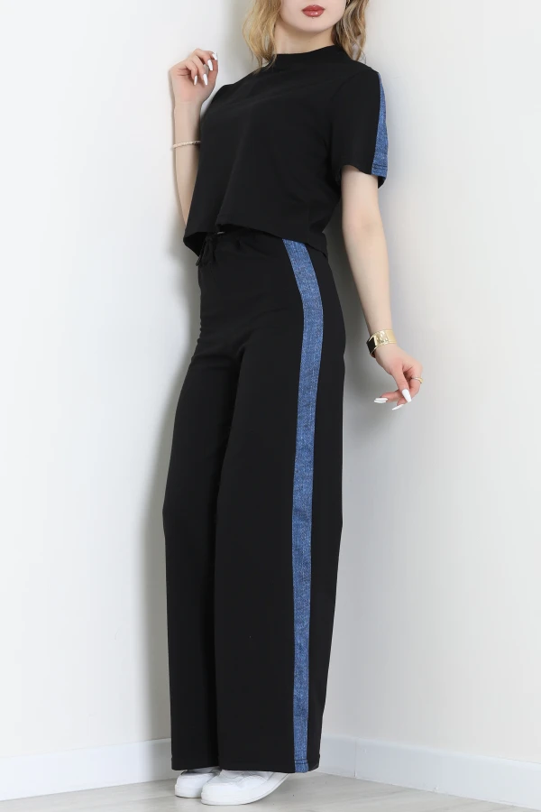 Yanı Kot Desenli Eşofman Takımı Siyah - 52215.1857.