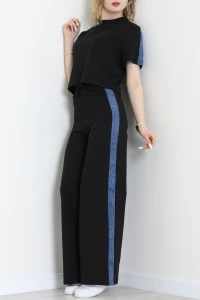 Yanı Kot Desenli Eşofman Takımı Siyah - 52215.1857.