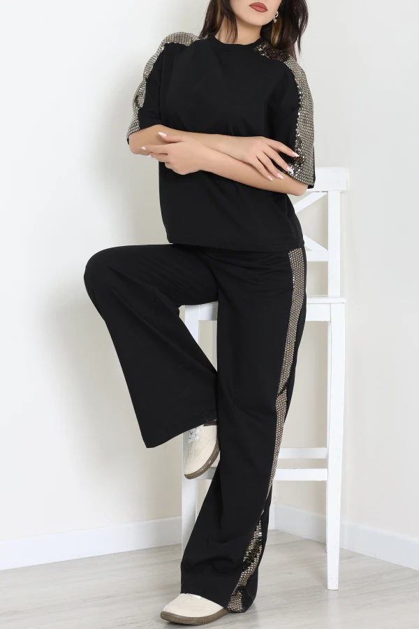 2 İplik Pullu Eşofman Takımı Siyahsarı - 52225.1857.