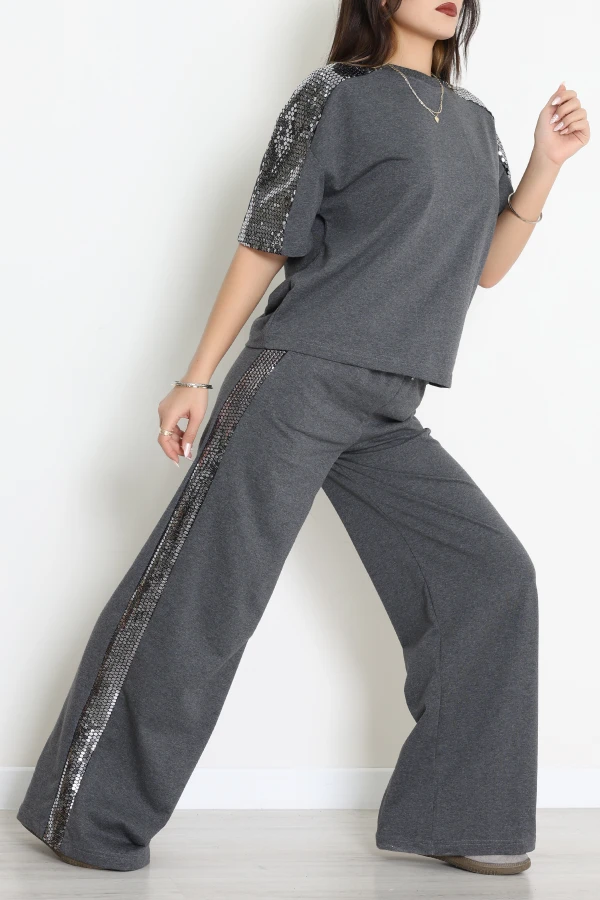 2 İplik Pullu Eşofman Takımı Füme - 52225.1857.