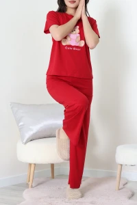 İpek Apreli Süprem Pijama Takımı Koyukırmızı - 52238.1567.