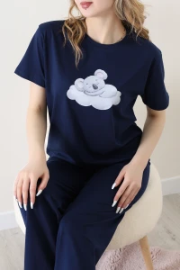 İpek Apreli Süprem Pijama Takımı Lacivert - 52238.1567.