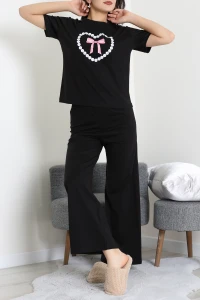 İpek Apreli Süprem Pijama Takımı Siyahpembe - 52238.1567.
