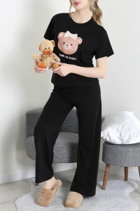 İpek Apreli Süprem Pijama Takımı Siyahkahve - 52238.1567.