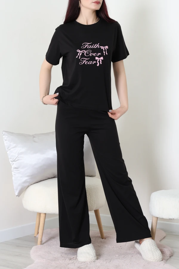 İpek Apreli Süprem Pijama Takımı Siyahkurdele - 52238.1567.