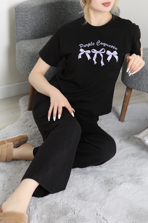 İpek Apreli Süprem Pijama Takımı Siyahmor - 52238.1567.